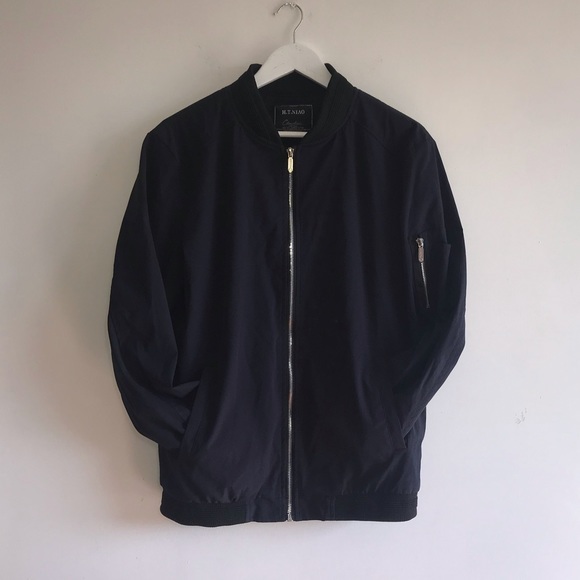 Navy Bomber Jacket with Baseball Collar - Picture 4 of 11